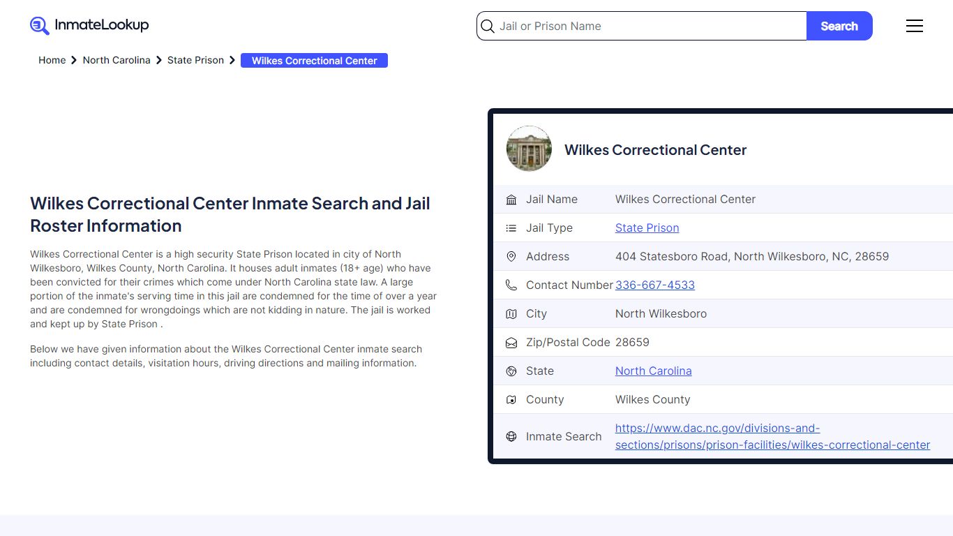 Wilkes Correctional Center Inmate Search, Jail Roster, Bookings ...